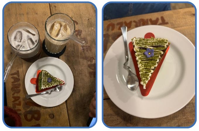 [FOTO PLACEHOLDER 05 — Foto menu yang dipesan cafe latte, minuman oreo, dan matcha cake di atas meja]