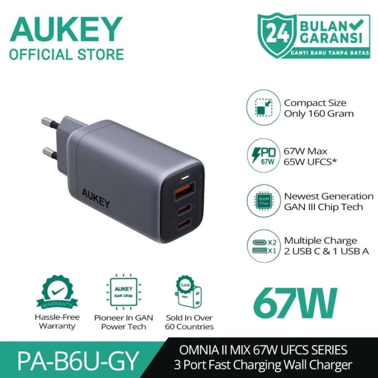 1. Aukey Charger Multi Port Type C and USB A 67W