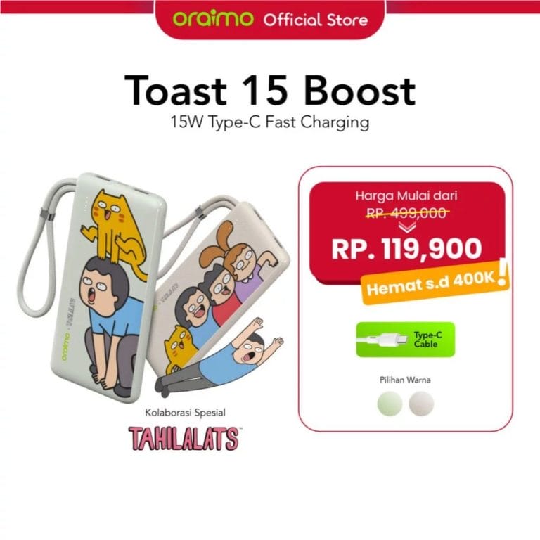 1. oraimo x Tahilalats Powerbank Toast 15 Boost OPB 1101 Fast Charging Charger Power Bank 10.000mAh 15W