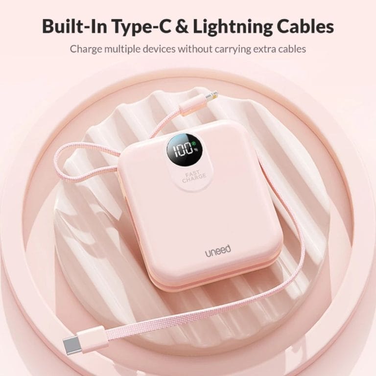 4. UNEED Mini Powerbank 10.000mAh 22.5W Fast Charging With Dual Built in Cable