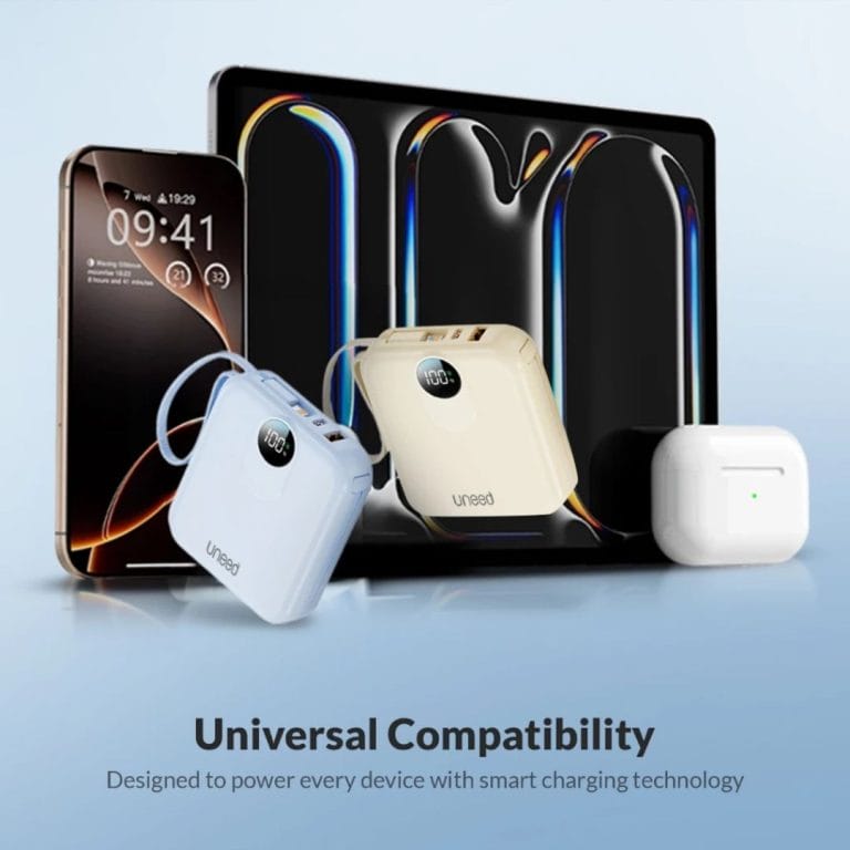 5. UNEED Mini Powerbank 10.000mAh 22.5W Fast Charging With Dual Built in Cable